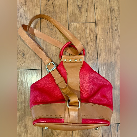 RARE Valentina Sling Backpack Real Finest Italian Red Leather Convertible Bag - Picture 12 of 16